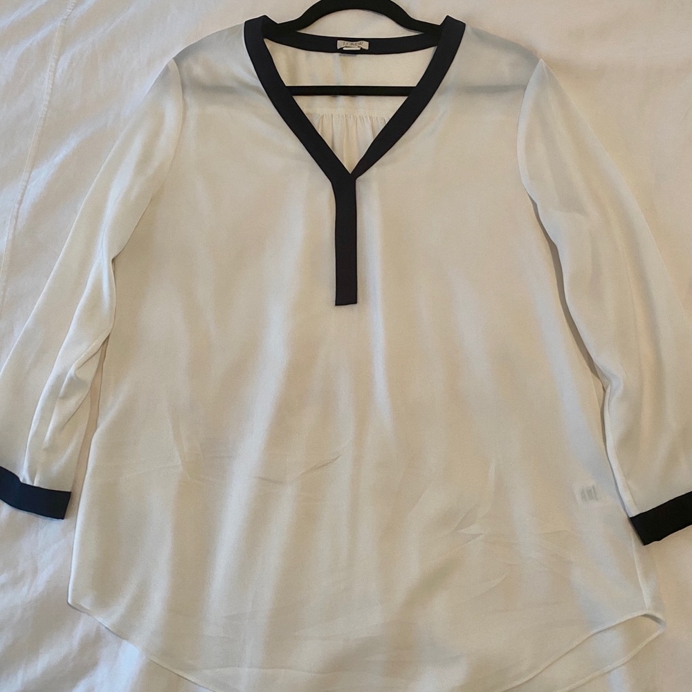JCREW Women’s White/Navy Blouse | M